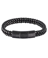 Rhona Sutton Black Gun Metal Leather Chain Stainless Steel Bracelet