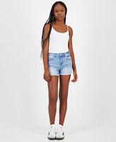 Indigo Rein Juniors' Floral Frayed-Hem Denim Shorts