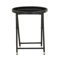 vidaXL Tea Table 23.6" Poly Rattan and Tempered Glass