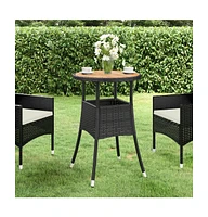 vidaXL Patio Table 23.6"x29.5" Acacia Wood and Poly Rattan