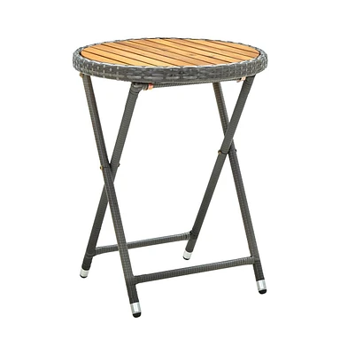 vidaXL Tea Table Gray 23.6" Poly Rattan and Solid Acacia Wood