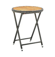 vidaXL Tea Table Gray 23.6" Poly Rattan and Solid Acacia Wood