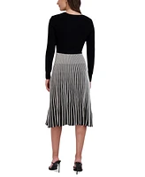 Robbie Bee Women's Pleated-Skirt Long-Sleeve Dress