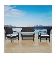 vidaXL 4 Piece Patio Lounge Set with Cushions Poly Rattan