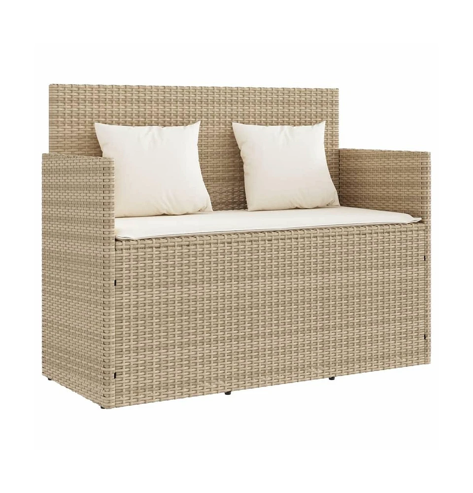 vidaXL Patio Bench with Cushions Beige Poly Rattan