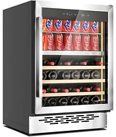 Jinjunye 24Inch Wine Cooler, Dual Zone Wine and Beverage Refrigerator, 84Can+28Bottle, Temp Control, Built