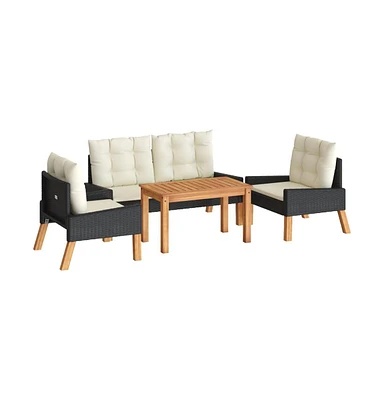 vidaXL 4 Piece Patio Lounge Set with Cushions Poly Rattan and Solid Wood