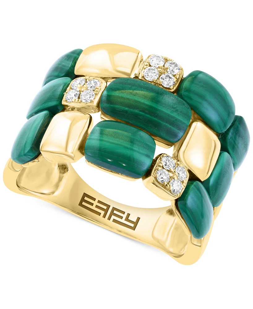 Effy Malachite & Diamond (1/5 ct. t.w.) Triple Row Statement Ring in 14k Gold