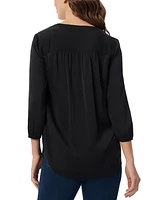 Jones New York Women's Pleated V-Neck 3/4-Sleeve Top