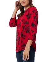 Jones New York Women's Floral V-Neck 3/4-Sleeve Top