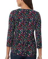 Jones New York Women's Printed Moss-Crepe 3/4-Sleeve Top