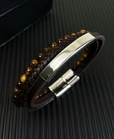 Rhona Sutton Black Tigers Eye Plated Leather Stainless Steel Bracelet
