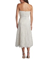 Tadashi Shoji Women's Linley Strapless Embroidered Tulle Midi Dress