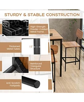 Sugift 5 Pieces Industrial Dining Table Set with Counter Height and 4 Bar Stools-Dark Brown
