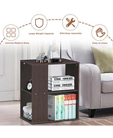 Gymax 2pcs 2-Tier Side Sofa End Table Bedside Nightstand Brown