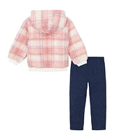 Tommy Hilfiger Toddler Girls Plaid Hooded Semi-Zip Pullover and Jegging Outfit, 2-Piece Set