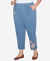 Alfred Dunner Plus Casual Fridays French Terry Knit Floral Embroidered Ankle Pants