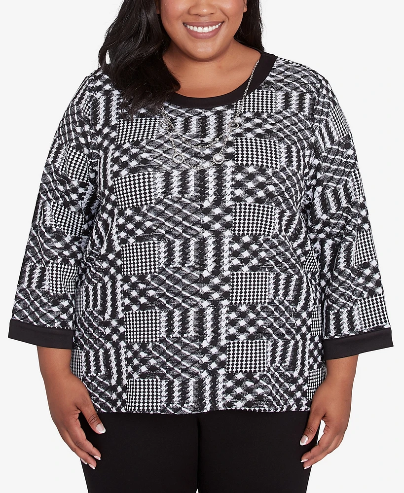 Alfred Dunner Plus Runway Ready Houndstooth Textured Top