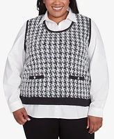 Alfred Dunner Plus Runway Ready Houndstooth Two One Collared Sweater