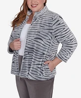 Alfred Dunner Plus Copenhagen Fuzzy Sculpted Zebra Animal Jacket