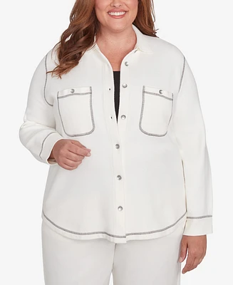 Alfred Dunner Plus Copenhagen Button Up Shirt Jacket