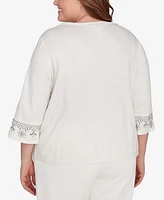 Alfred Dunner Plus Copenhagen Medallion Collar Embroidery Solid Top