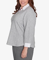 Alfred Dunner Plus Copenhagen Soft Collared Two One Top with Necklace