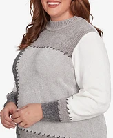 Alfred Dunner Plus Size Copenhagen Patchwork Sweater