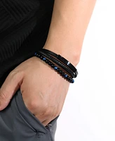 Rhona Sutton Blue Beaded Identification Leather Stainless Steel Bracelet