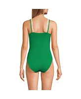 Lands' End Women's Reversible V-Neck Ultra High Leg Strappy One Piece Swimsuit