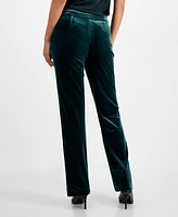 Bar Iii Women's High Rise Velvet Straight-Leg Pants, Created for Macy's