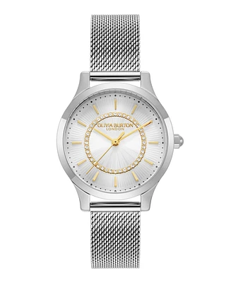 Olivia Burton Women's Wonder Lust Silver-Tone Stainless Steel Mesh Bracelet Watch 30mm