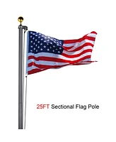 Ft Sectional Aluminum Flag Pole Kit with Led Solar Light Us Flag Outdoor