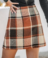 Cupshe Women's Brick Red Plaid Mini Skirt