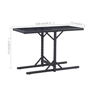 vidaXL Patio Table Black 43.3"x20.9"x28.3" Glass and Poly Rattan