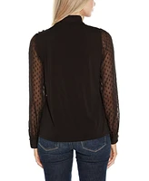 Belldini Women's Black Label Clip-Dot Chiffon Sleeve Knit Blouse