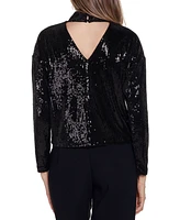 Belldini Women's Black Label Sequin Top with Back Cutout