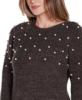 Belldini Women's Black Label Embellished Drop-Shoulder Sweater