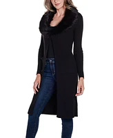 Belldini Women's Black Label Ribbed Collar Duster Cardigan Sweater