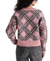 Steve Madden Women's Becka Argyle Plaid Crewneck Sweater