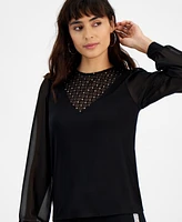 Bar Iii Women's Crewneck Long-Mesh-Sleeve Top, Created for Macy's