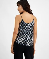 Bar Iii Women's Checkerboard Sequin Sleeveless Top, Created for Macy's