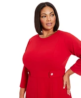 London Times Plus Size 3/4-Sleeve Fit- & Flare Dress