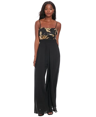 London Times Petite Sequin-Bodice Wide-Leg Jumpsuit