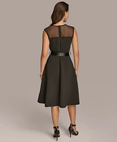 Donna Karan New York Women's Illusion-Trim Belted Fit & Flare Dress