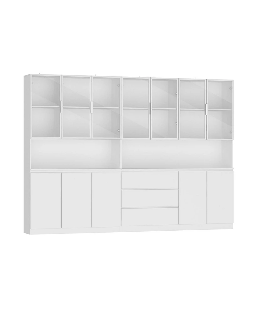 Famapy 16-Shelf Standard Bookcase With Tempered Glass Doors, 3 Drawers