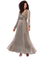 Betsy & Adam Women's Metallic V-Neck Long-Sleeve Gown