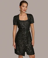 Donna Karan New York Petite Square-Neck Sequinned Dress