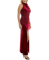 Taylor Women's Velvet Halter Cowlneck Twist-Back Gown