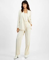 Bar Iii Womens Notched Collar Double Breasted Blazer Cowlneck Rhinestone Strap Top High Rise Pleat Front Wide Leg Pants Created For Macys